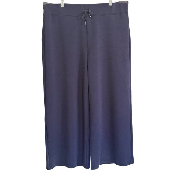 Spanx Womens AirEssentials Wide Leg Pants 3X Petite Navy Blue Stretch Drawstring - Picture 1 of 6